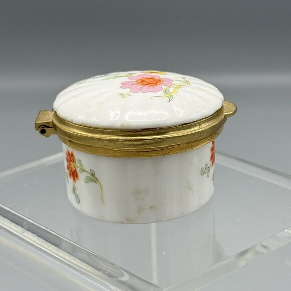 Vtg Hammersley Round Floral Hinged Trinket Pill Box Fine Bone China England Glam - Picture 11 of 15